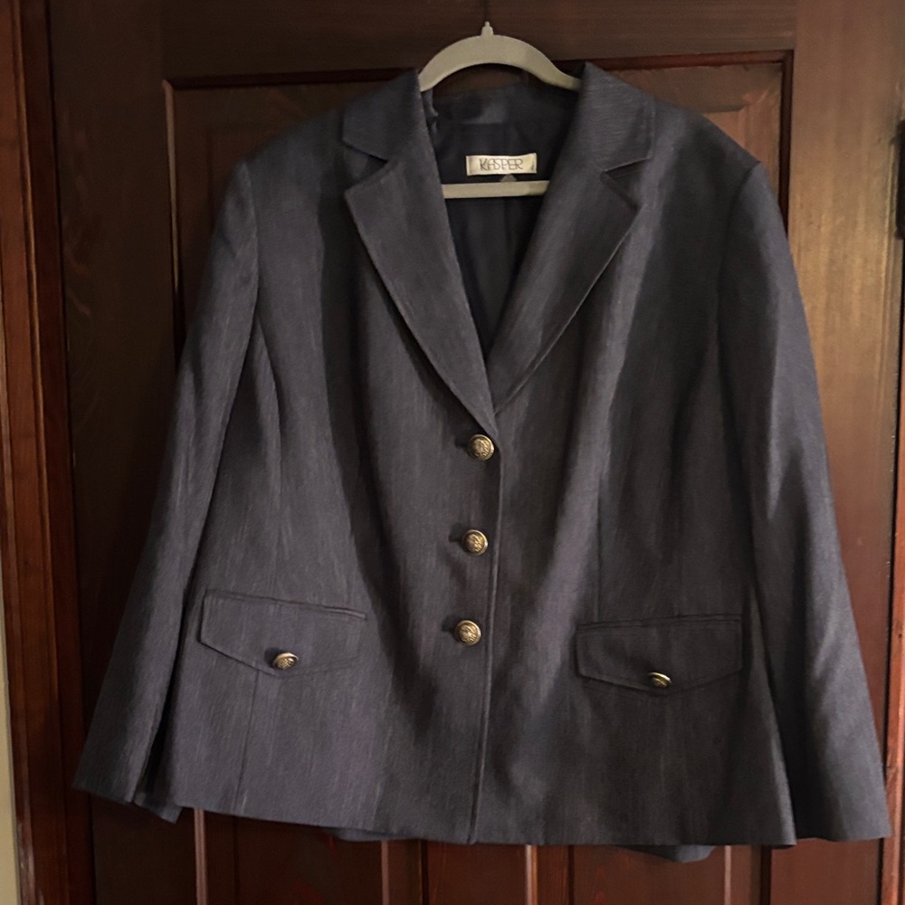 Kasper Dark Denim Blazer with Metal Buttons